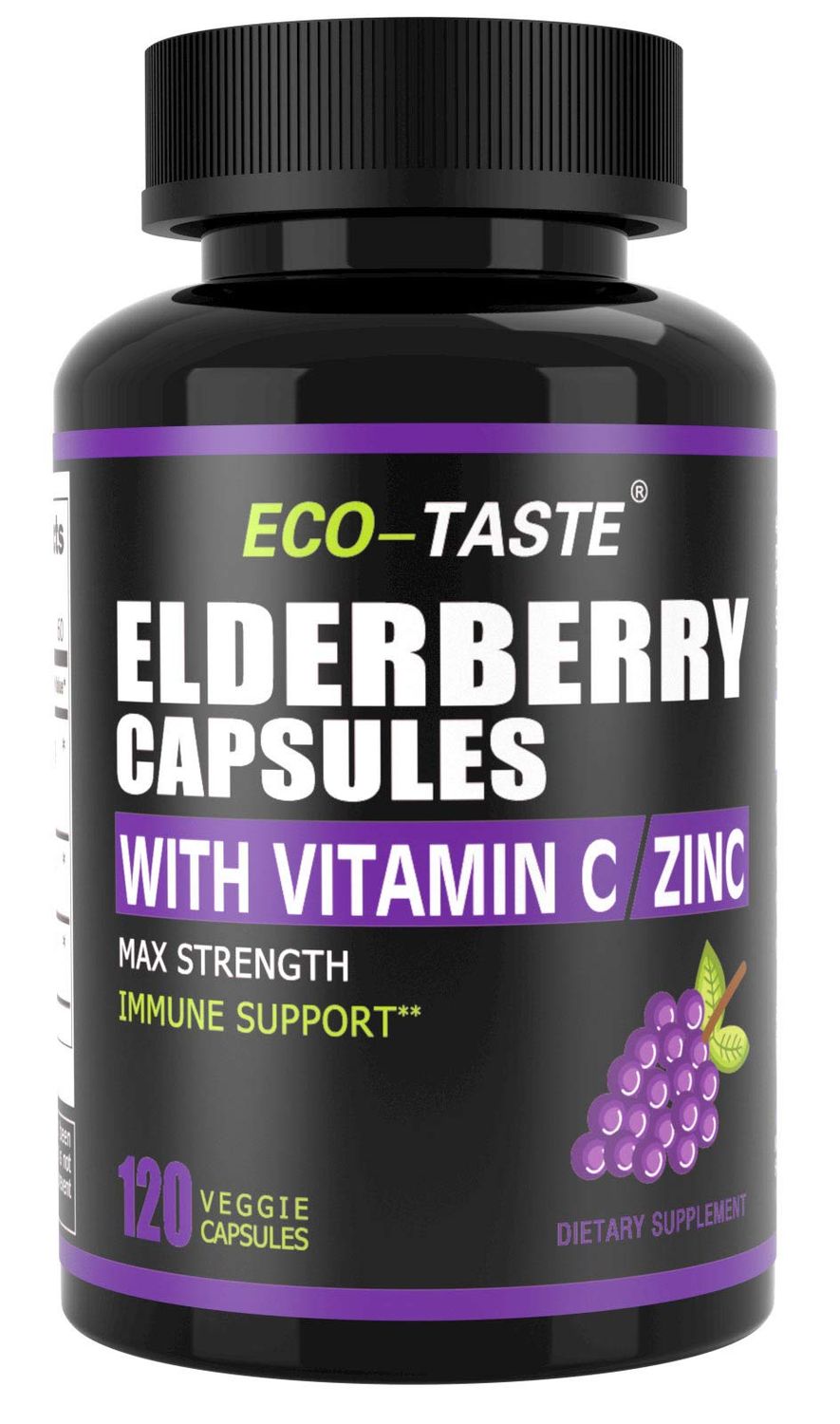 ECO-TASTE Elderberry Capsules with Zinc Vitamin C - 120 Capsules, Sambucus Elderberries for Immune Support, Skin Health - Veggie Caps