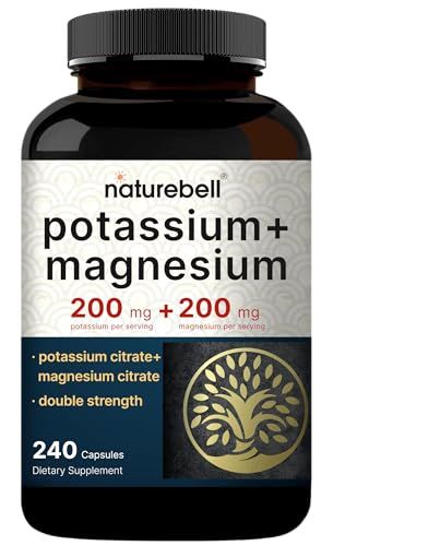 Potassium Magnesium Supplement - Potassium 200 mg Magnesium 200 mg 240 Capsules - Easily Absorbed Citrate Forms - Muscle, Bone, Heart Health Support - Non-GMO