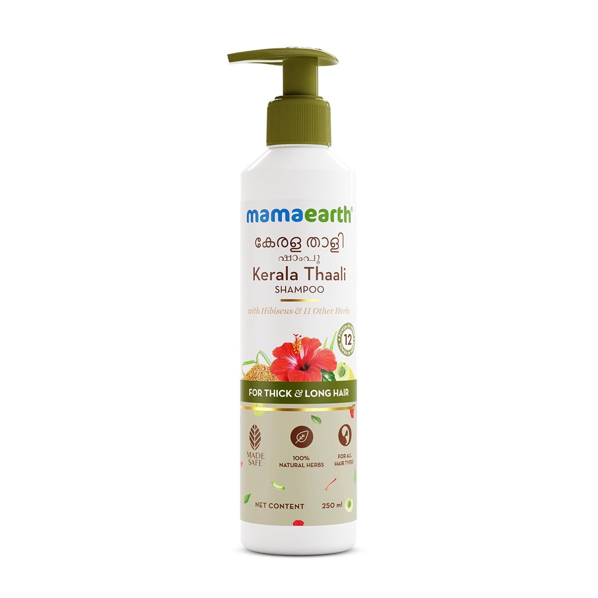 Mamaearth Kerala Thaali Hair Shampoo for Thick Long Hair with Hibiscus, Shikakai, Amla, Flaxseed Ready To Use Thali Gently Cleanses with 12 Potent Herbs 8.45 Fl Oz250 ml