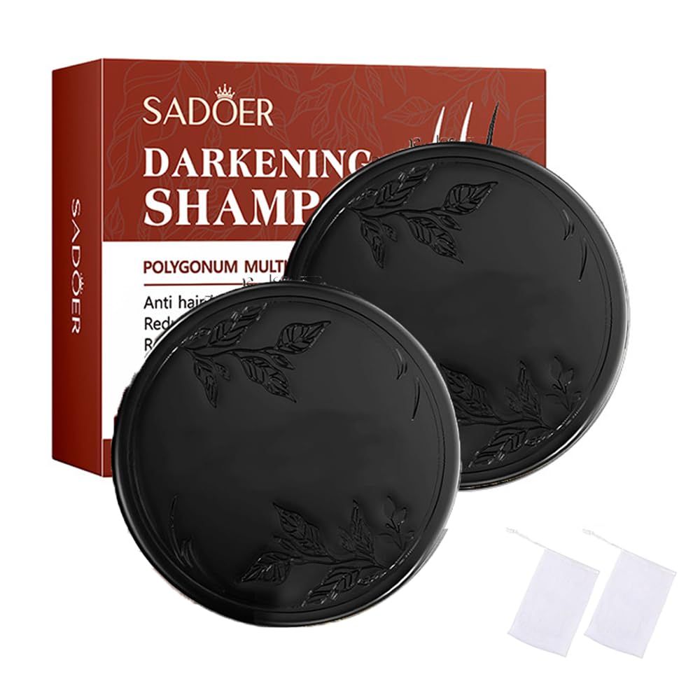 Darkening Shampoo Bar, Polygonum Multiflorum Black Hair Soap, Natural Bar Shampoo for Women Men, Nourishing and Moisturizing (2PCS)