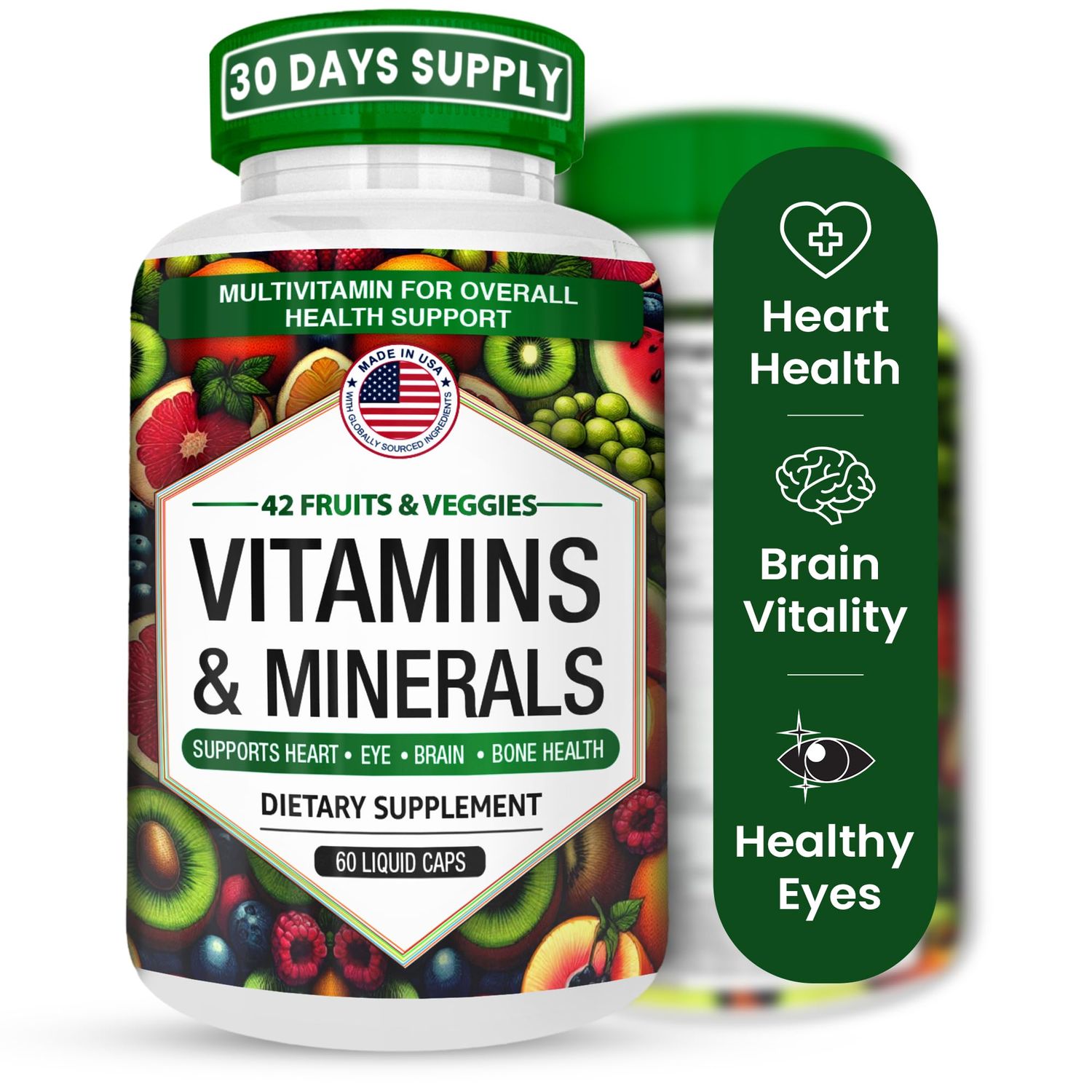 AAMATEC LIFE MultivitaminsMinerals Capsules with Zinc and Premium 42 Fruits and Veggies Blend for Immune Support Daily Multivitamin Capsule Antioxidant Supplement for Immunity System 60 Capsules