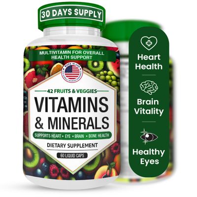 AAMATEC LIFE MultivitaminsMinerals Capsules with Zinc and Premium 42 Fruits and Veggies Blend for Immune Support Daily Multivitamin Capsule Antioxidant Supplement for Immunity System 60 Capsules