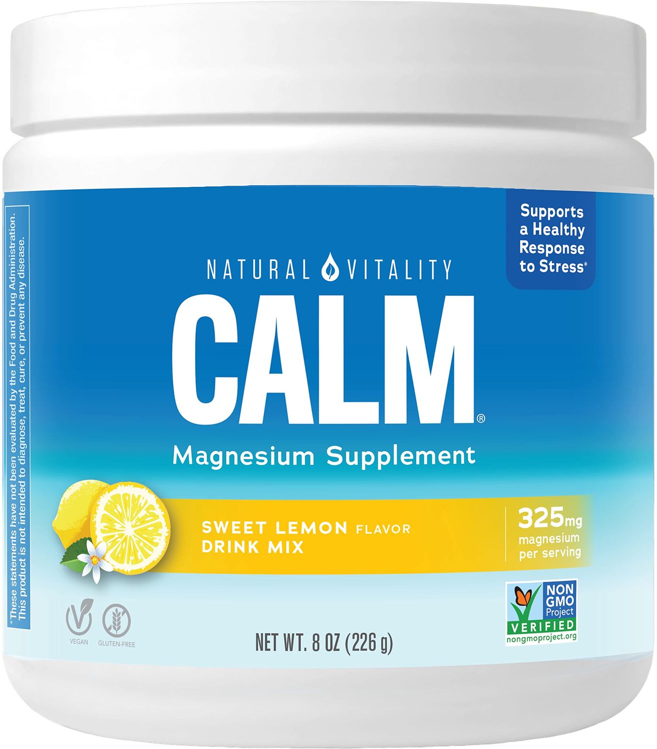 Natural Vitality Calm, Magnesium Supplement, Anti-Stress Drink Mix Powder, Gluten Free, Vegan, Non-GMO, Sweet Lemon, 8 oz