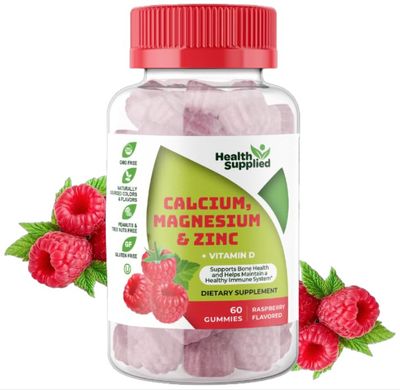 Calcium Magnesium Zinc Vitamin D Gummies Bone Health Immune Health Energy and Muscle Function Daily Dietary Vitamin Supplement for Adults, Teens Fruity Raspberry Flavor