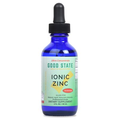 Good State Natural Ionic Zinc Liquid Concentrate Nano Sized Mineral Technology Professional Grade Dietary Supplement 1.6 fl oz Glass Bottle (50 mL)