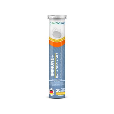 nutrazul Immune Effervescent Tablets Vitamin C and Zinc with Vitamin E 20 Tablets Immune Support for Adults Kids Ideal for Flu Season Protection Passion Fruit Flavor