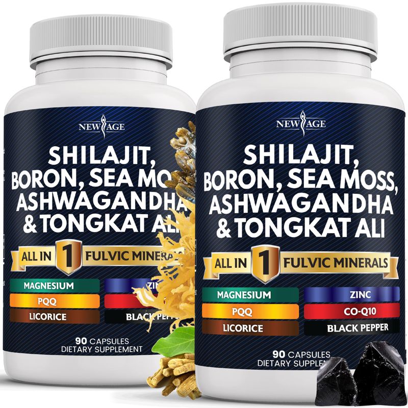 Shilajit Supplement with Sea Moss, Ashwagandha, Tongkat Ali, Boron, Magnesium - Fulvic Acid Capsules for Men - 90 Count (Pack of 2)
