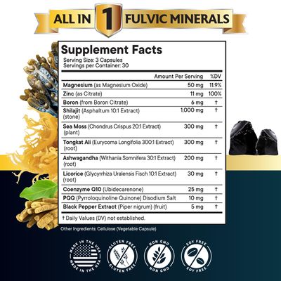 Shilajit Supplement with Sea Moss, Ashwagandha, Tongkat Ali, Boron, Magnesium - Fulvic Acid Capsules for Men - 90 Count (Pack of 2)