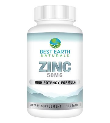 Best Earth Naturals 50 Mg Zinc Supplements - Immune Support Supplement - High Potency Natural Antioxidant - 100 Tablets (100 Day-Supply)