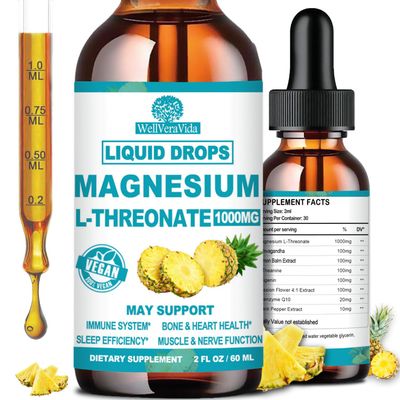 Magnesium L-Threonate Liquid, Triple Sleep Magnesium Threonate w. Apigenin, Theanine, Lemon Balm High Absorption Liquid Magnesium Threonate Supplement for Sleep Memory Calm Brain Nerve Muscle
