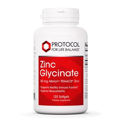 Protocol Zinc Glycinate 30mg - with Albion Traacs Zinc - Zinc Glycinate Supplement - Immune System Support - Keto Friendly Dairy Free - 120 Softgels