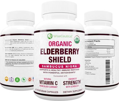 Max Strength USDA Organic Black Elderberry, Black Currant Extract Echinacea 3 in 1 Natural Immune Support Vitamin C Sugar-Free, Vegan-Friendly Homeopathic Remedy 60 Count