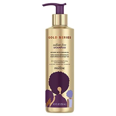Pantene Gold Series Argan Oil from ProV for Natural and Curly Textured Hair, Sulfate Free Shampoo, 8.5 Fl Oz
