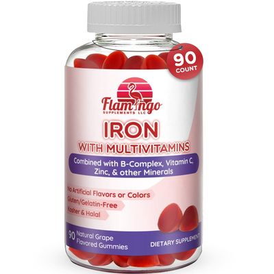 Iron Gummies: New Formula 20 mg Iron per Serving Plus Vitamin C, Zinc, B Complex. Iron Gummies for Women and Men. Anemia Supplement for Fatigue, Prenatal Pregnancy- Vegan, Kosher- 90 Ct