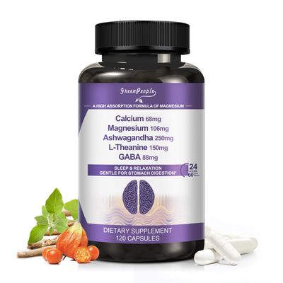 Magnesium Glycinate Ashwagandha Supplement Capsules - Sugar Free Magnesium Capsules with L-Theanine 150mgGABA 88mgCalcium 68mg 120 CT