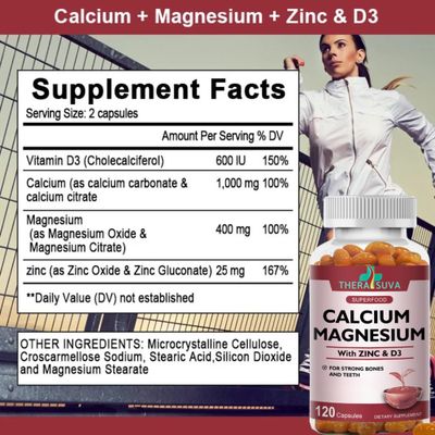 4 in 1 Calcium 1000mg Magnesium 400mg D3 Zinc, Extra Strength, Complex Supplement for Bone and Immune Health. 120 SoftGels, 60 Day Supply