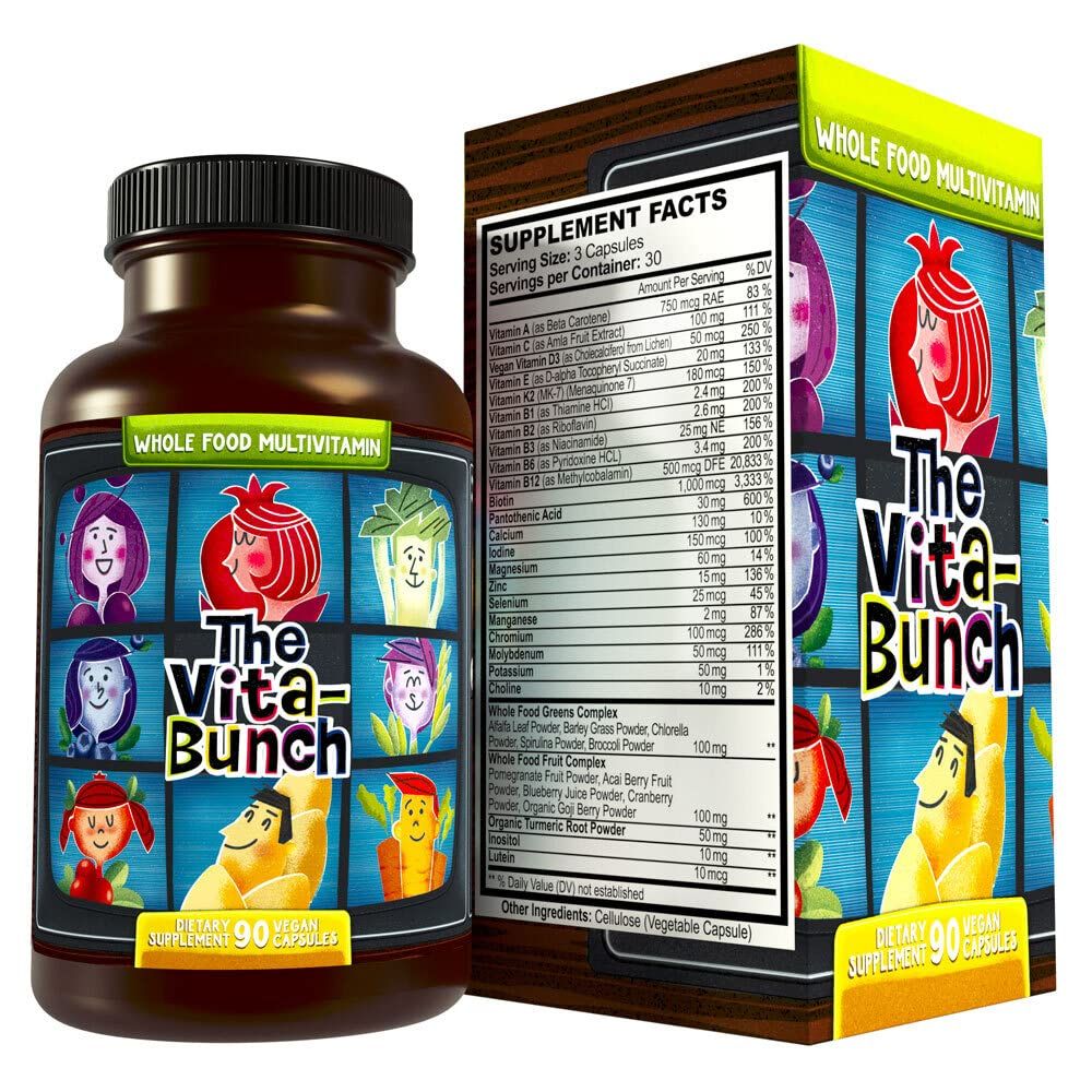Whole Food Multivitamin Fruit Super Greens All-in-one Vitamin Complex, 90 Vegan Capsules - Daily Vitamin for Women and Men - Iron, Zinc, B12, Vitamin A, D3 and More