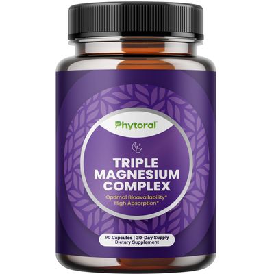 Highly Potent Magnesium Complex Capsules - Triple Magnesium Blend with Taurate Glycinate and Malate - 400mg Supplement Supports Relaxation Overall Wellness Non-GMO Vegan 90 Capsules