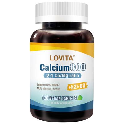Lovita Calcium 800 mg, Highly Absorbable Bone Support with Magnesium, Vitamin D3 K2 Plus Zinc, Copper Manganese, 120 Vegan Tablets