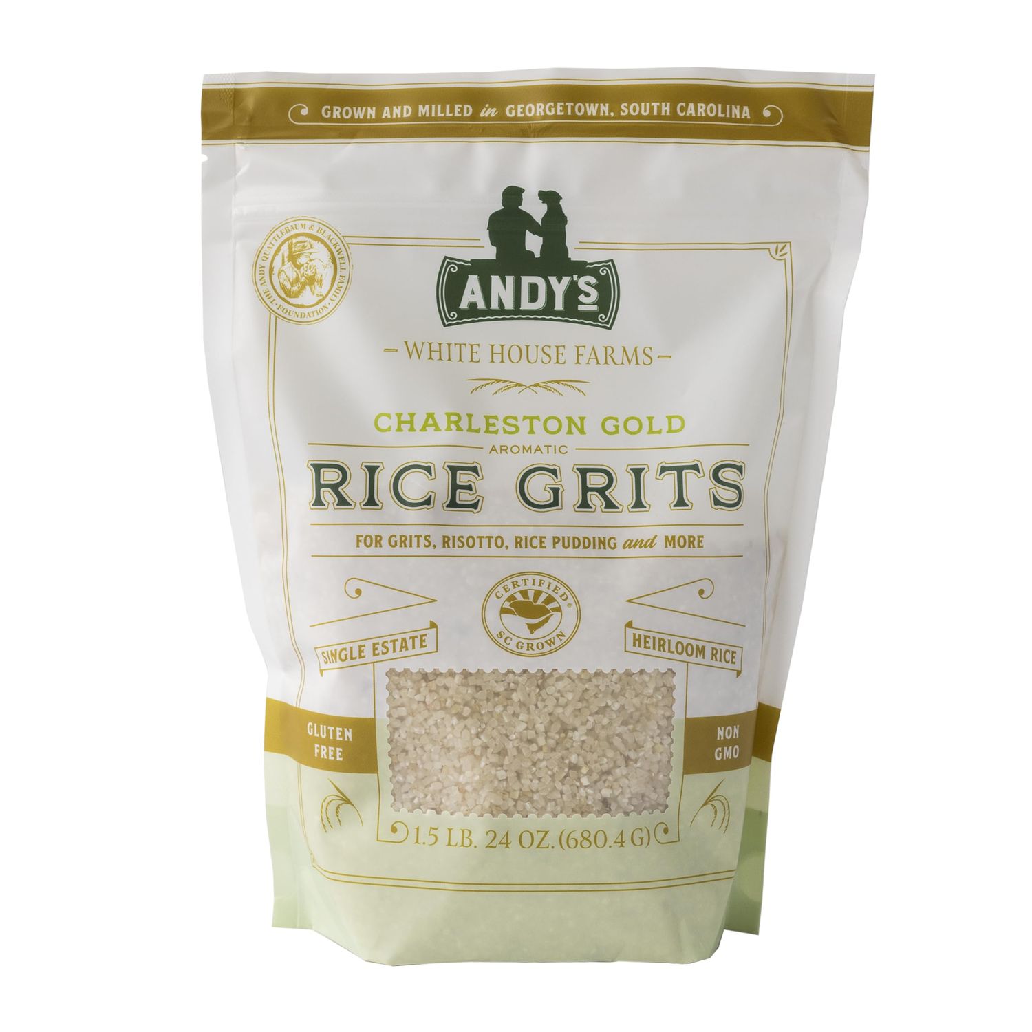 Andy s Charleston Gold Rice Grits by White House Farms Gluten Free Non GMO Sugar Free, Aromatic Harvested in The USA 1 Pack 24 Oz (1.5lb)