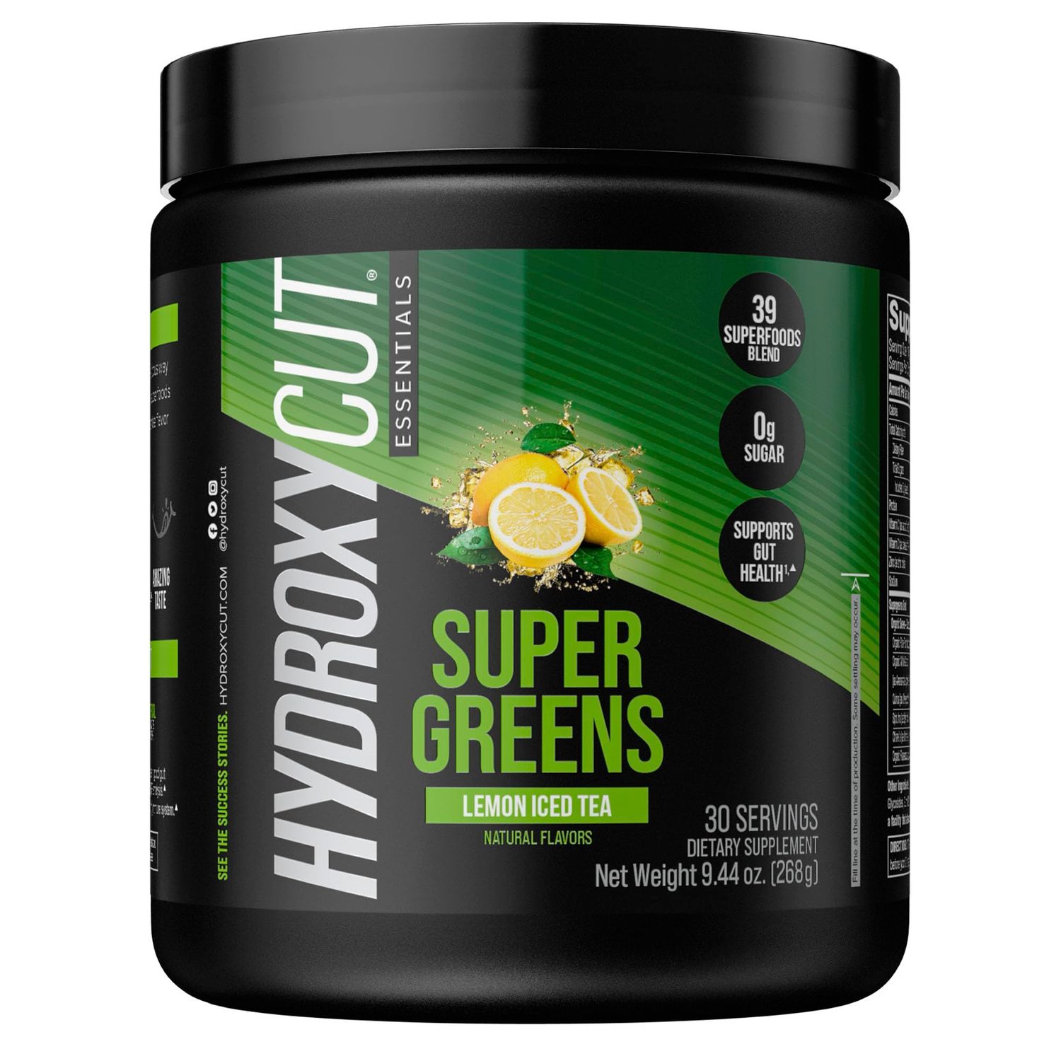 Hydroxycut Essentials Super Greens 39 Superfoods Blend, Fruits, Veggies Grains, Vitamin C Zinc for Immune Support, Probiotics Prebiotics, and Gut Health Support. 30 Servings (Lemon Iced Tea)