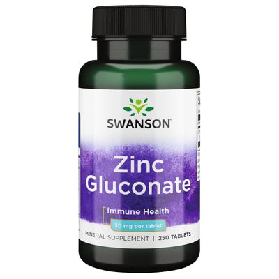 Swanson Zinc Gluconate - Mineral Supplement Promoting Prostate Health, Vision Health, Immune Support -Gluconate Form for Optimal Absorption - (250 Tablets, 30mg Each)