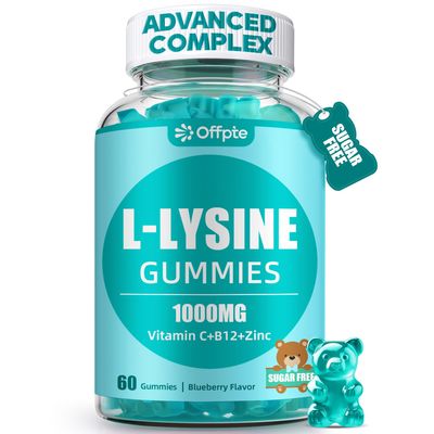 L- Lysine Gummies 1000mg, Sugar Free for Kids and Adults, Chewable L Lysine Supplements with Vitamin C,B12 Zinc for Lips,Oral Skin Health, Immune, Collagen Support, Vegan, Gluten Free,Mixedberry