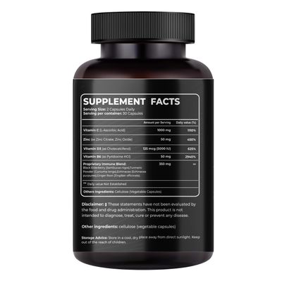 Mishas Nutraceuticals 8-in-1 Immune Support Supplement with Echinacea, Vitamin C, Zinc 50mg, Vitamin D 5000 IU, Turmeric Curcumin, Ginger, B6, and Elderberry - 60 Capsules