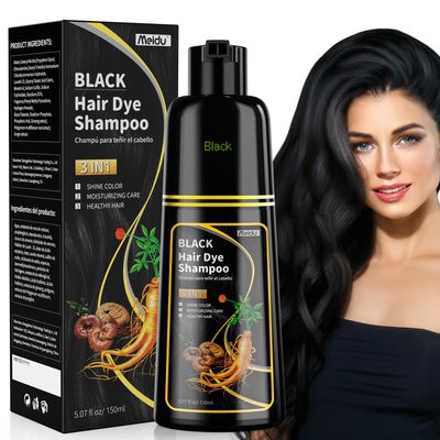 JUANCHI Black Hair Dye Shampoo 3 in 1, 150ML Hair Dye Shampoo for Women Men