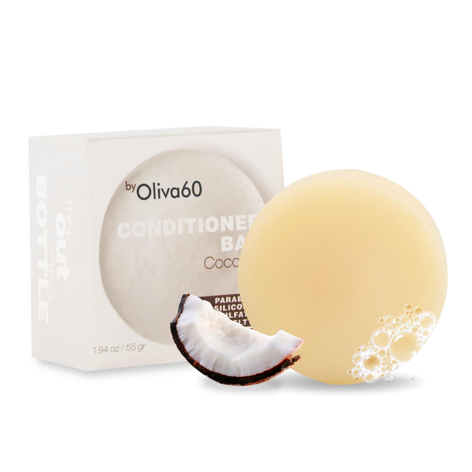 Coconut Cream Conditioner Bar - Curly Hair Extra Moisturizing Hair Care- Frizz Control Olive, Argan, Macadamia Oil, Shea Butter Sulfate Paraben Free Vegan 1.94 oz OLIVA 60