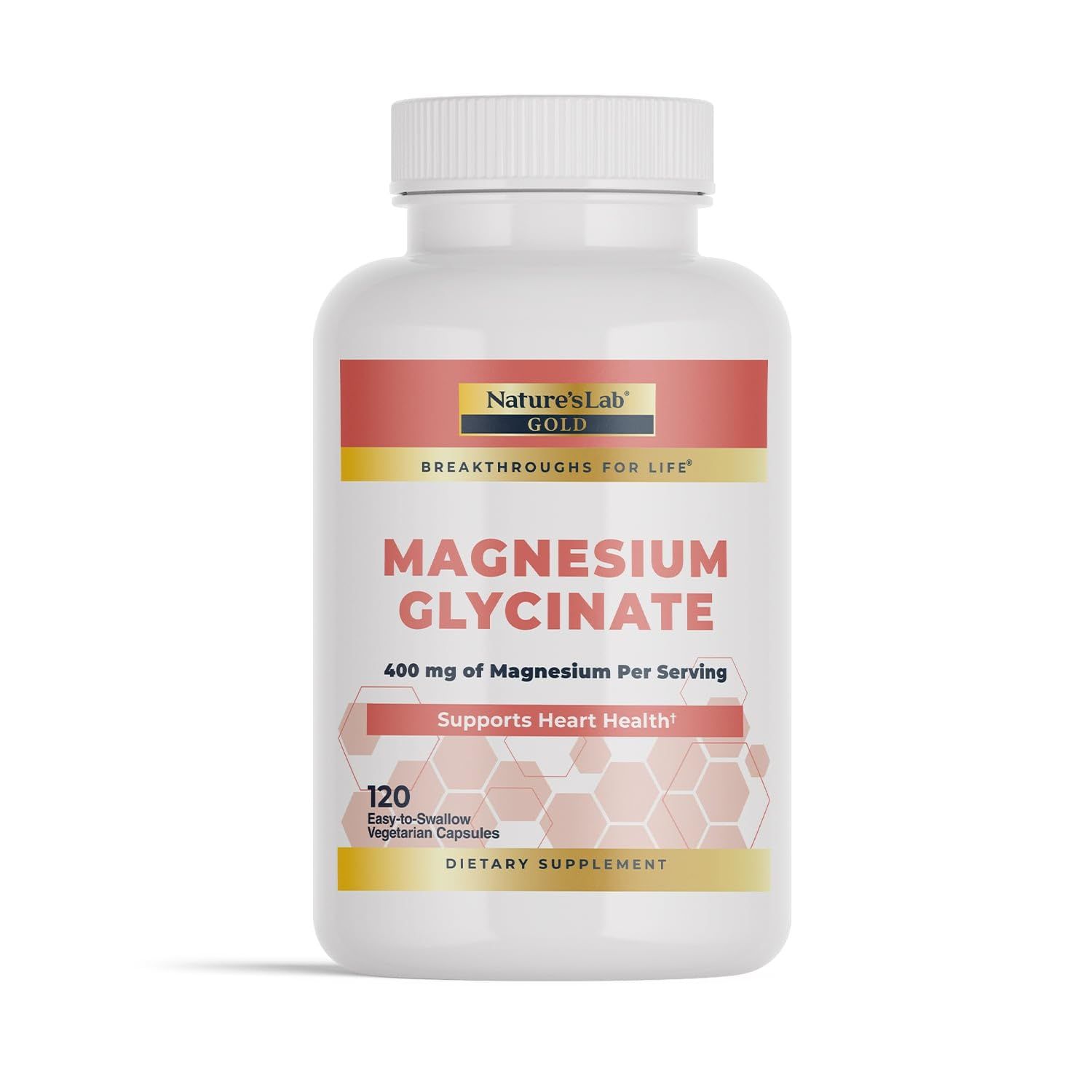 Nature s Lab Gold Magnesium Glycinate 400mg - Supports Cardiovascular Health, Muscle Nerve Function - 120 Capsules (30 Day Supply)