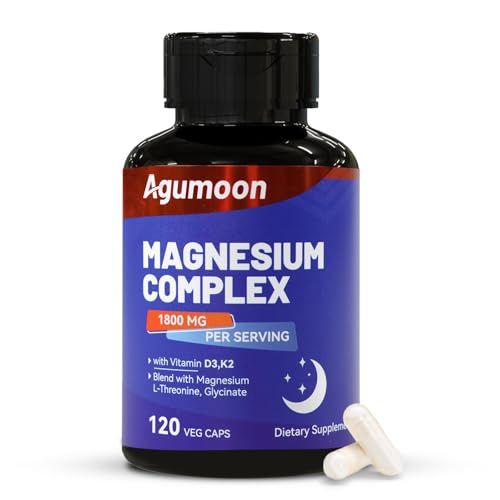 Magnesium Supplement with Vitamin D3 K2- Chelated Magnesium Complex 1800mg - Magnesium L-Threonine Glycinate -120 Capsules