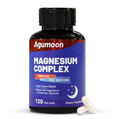 Magnesium Supplement with Vitamin D3 K2- Chelated Magnesium Complex 1800mg - Magnesium L-Threonine Glycinate -120 Capsules