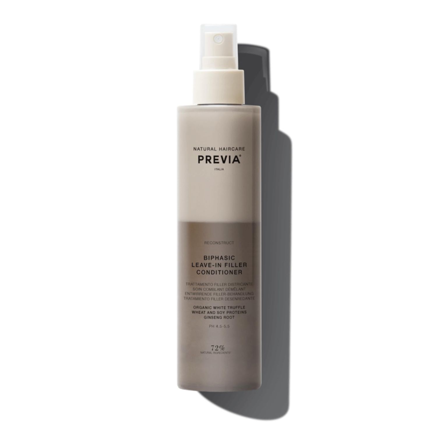 PREVIA Hydrating Leave-in Conditioner Spray with White Truffle Extract - Reconstructive Biphasic Detangling Treatment for Damaged, Dry, and Brittle Hair - Tames Frizz Controls Static 6.7Floz