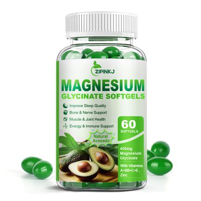 ZIPINKJ Magnesium Glycinate 400mg, High Absorption Magnesium Supplements Softgels with Vitamin E, B6, Zinc for Sleep, Calm, Muscle Relaxation Bone Health, Gluten-Free, Non-GMO, 60 softgels
