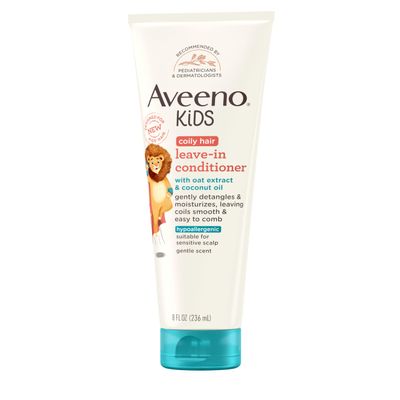 Aveeno Kids Coily Hair Leave-In Conditioner, Toddler Leave-In Conditioner for Sensitive Scalps Gently Detangles Moisturizes Leaving Natural Curls Coils Smooth, Hypoallergenic, 8 fl. oz