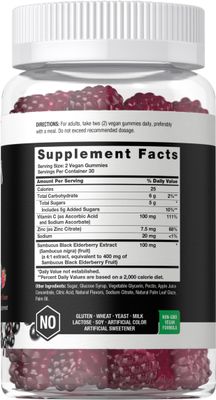Horbaach Sambucus Black Elderberry Gummies 60 Count with Zinc and Vitamin C Vegan, Non-GMO, Gluten Free Extract for Adults Berry Flavor by Berkshire Labs