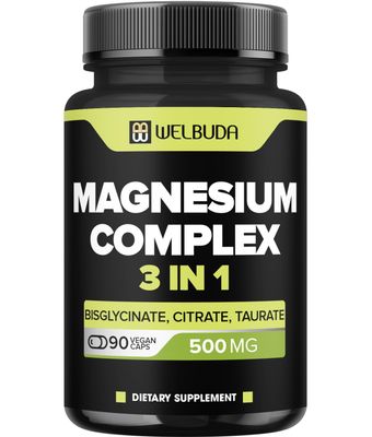 3in1 Magnesium Complex 20 Purified - 500mg of Magnesium Bisglycinate, Citrate Oxide for Muscle, Relaxation Mood, Bone Health More - 90 Capsules - Providing 100mg Elemental Magnesium Complex