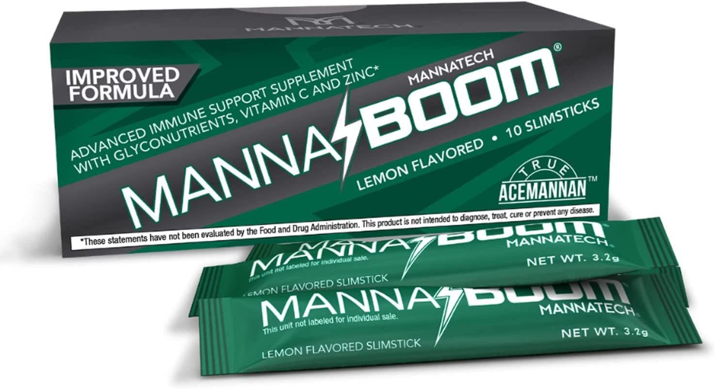 Mannatech Advanced Immune Support Supplement - 150 More Vitamin C, Increased Manapol, Zinc Glyconutrients for Immunity in MannaBOOM, 10 Slimsticks