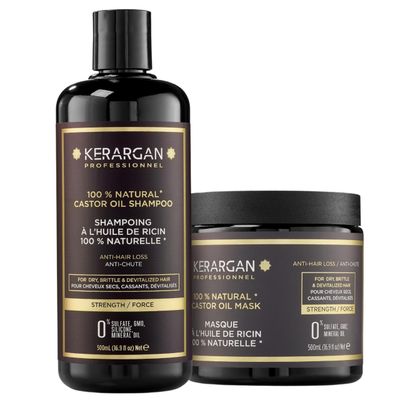 Kerargan - Anti-Hair Loss Shampoo Mask Duo with Castor Oil for Dry, Weakened, Lifeless Hair - Boosts Growth - Sulfate-Free, Silicone-Free, GMO-Free - 2x16.9 Fl oz
