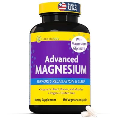 InnovixLabs Advanced Magnesium Capsules - 150 Ct, 210 mg - Chelated Magnesium Glycinate and Malate, High Absorption, Promotes Relaxation, Bones, Muscle Health, Vegan Magnesium Malate Sleep Supplement