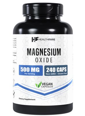 HealthFare Magnesium Oxide 500mg 240 Veg Capsules High-Absorption Formula Naturally Sourced Made in The USA