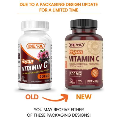 DEVA Vegan Vitamin C, 500 MG with Elderberry, Echinacea, Zinc More, Vegan No Animal Ingredients, 90 Tablets, 1-Pack