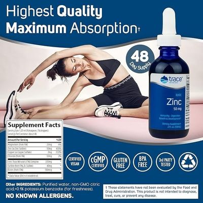 Trace Minerals Ionic Zinc 50 mg - Dietary Supplement with Zinc, Magnesium Chloride - Support Healthy Digestion Immune Function - ZInc for Skin Brain Health - 2 fl oz (About 48 Servings)