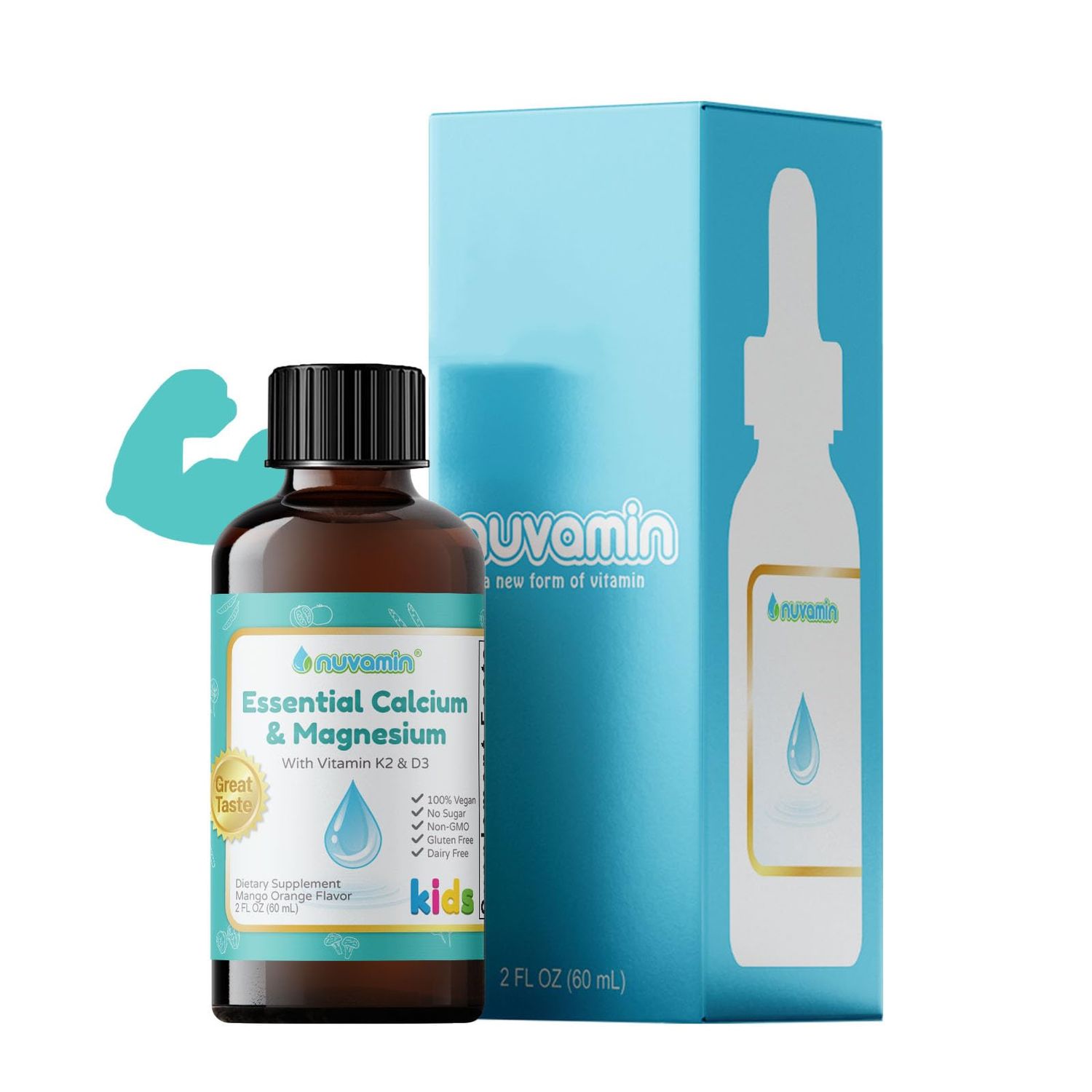 Nuvamin - Liquid Calcium Magnesium Drops for Baby, Toddlers, Kids, Adults, 2Fl.Oz (60ml), 30 Daily Servings. Great Taste - All Natural - Vegan - Superior Absorption