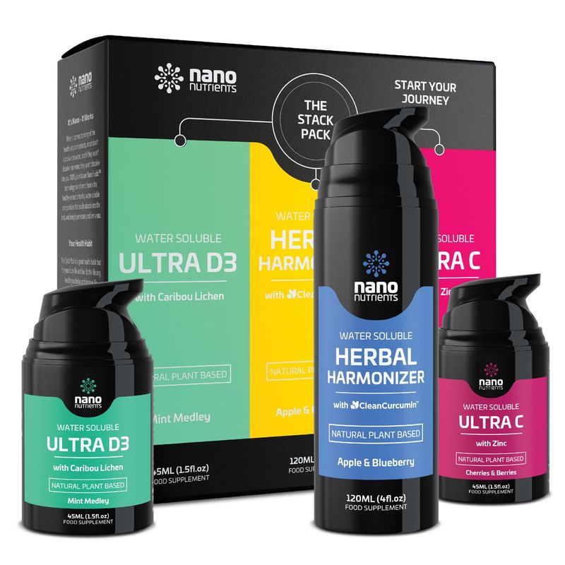 The Stack Pack - Multi Botanical Antioxidants Supplement Stack - CleanCurcumin(TM) - Holistic Wellness Defender - Plant Based Vitamin C with Zinc, Vitamin D Supplement (4 fl.oz, Apple and Blueberry)