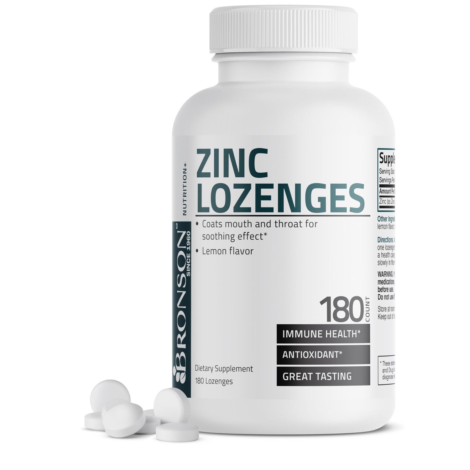 Bronson Zinc Lozenges Antioxidant Immune Support Supplement Lemon Flavored, 180 Chewable Tablets