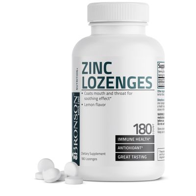 Bronson Zinc Lozenges Antioxidant Immune Support Supplement Lemon Flavored, 180 Chewable Tablets