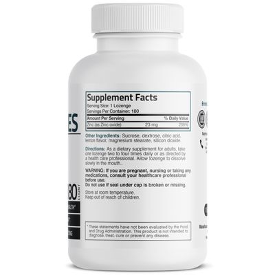Bronson Zinc Lozenges Antioxidant Immune Support Supplement Lemon Flavored, 180 Chewable Tablets
