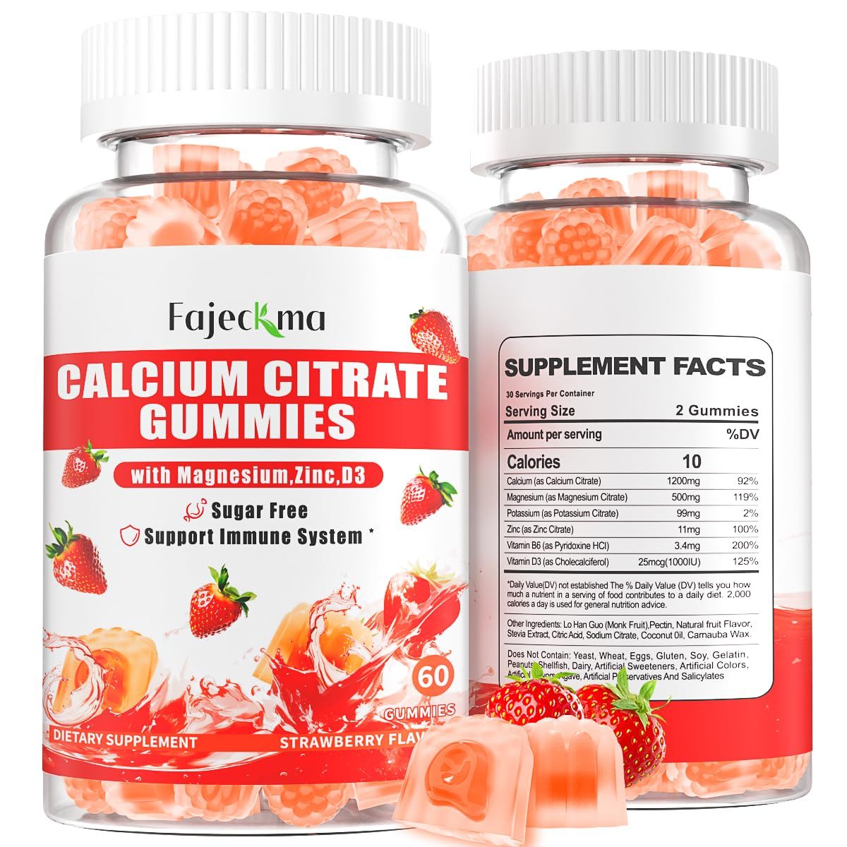 Calcium Citrate Gummies for Women Men: 1200 Calcium Magnesium Zinc with Vitamin D3 B6 Supplement for Adult - Vegan High Absorption Chewable Gummy Sugar Free(120Count)